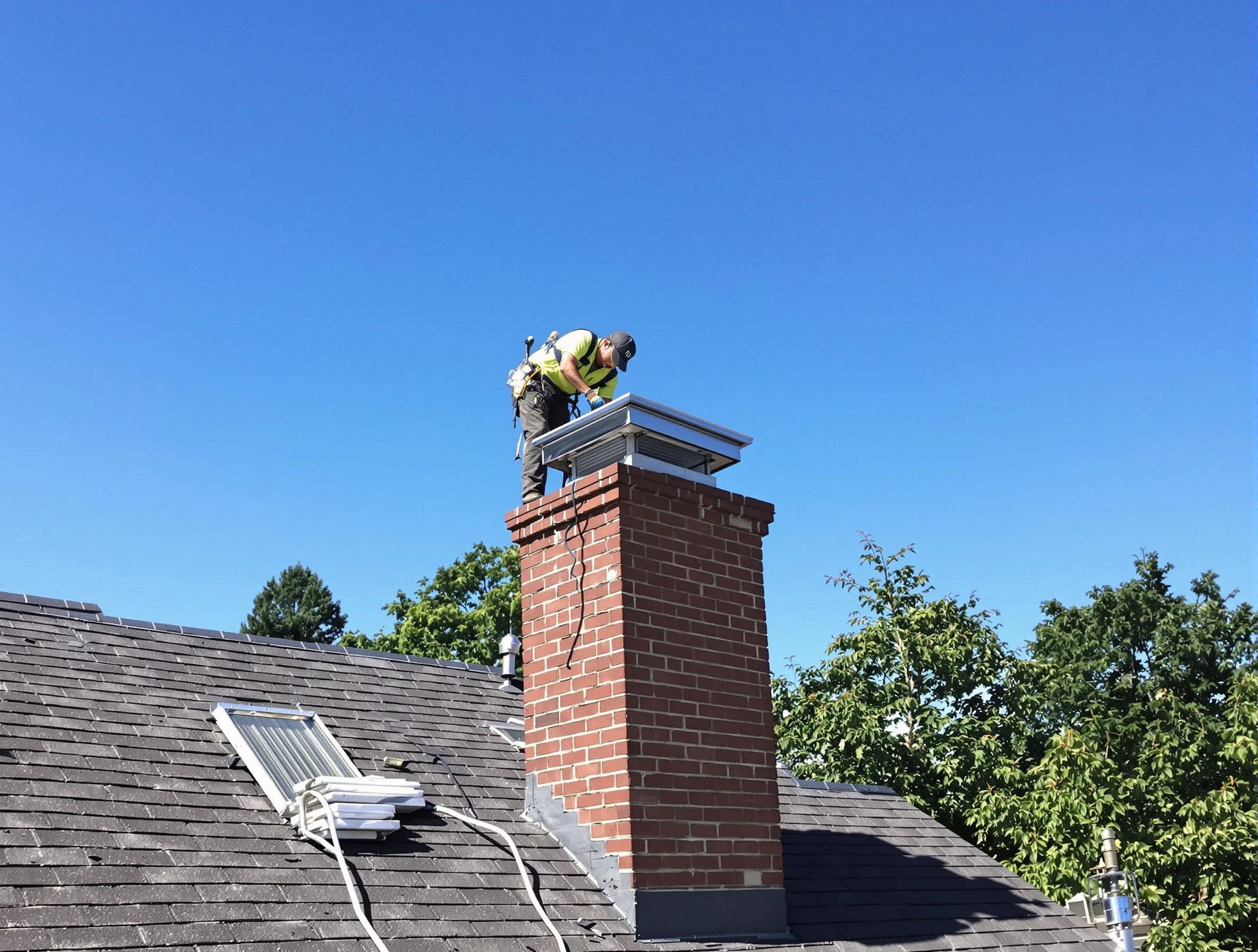 Paradise Valley Chimney Sweep technician measuring a chimney cap in Paradise Valley, AZ