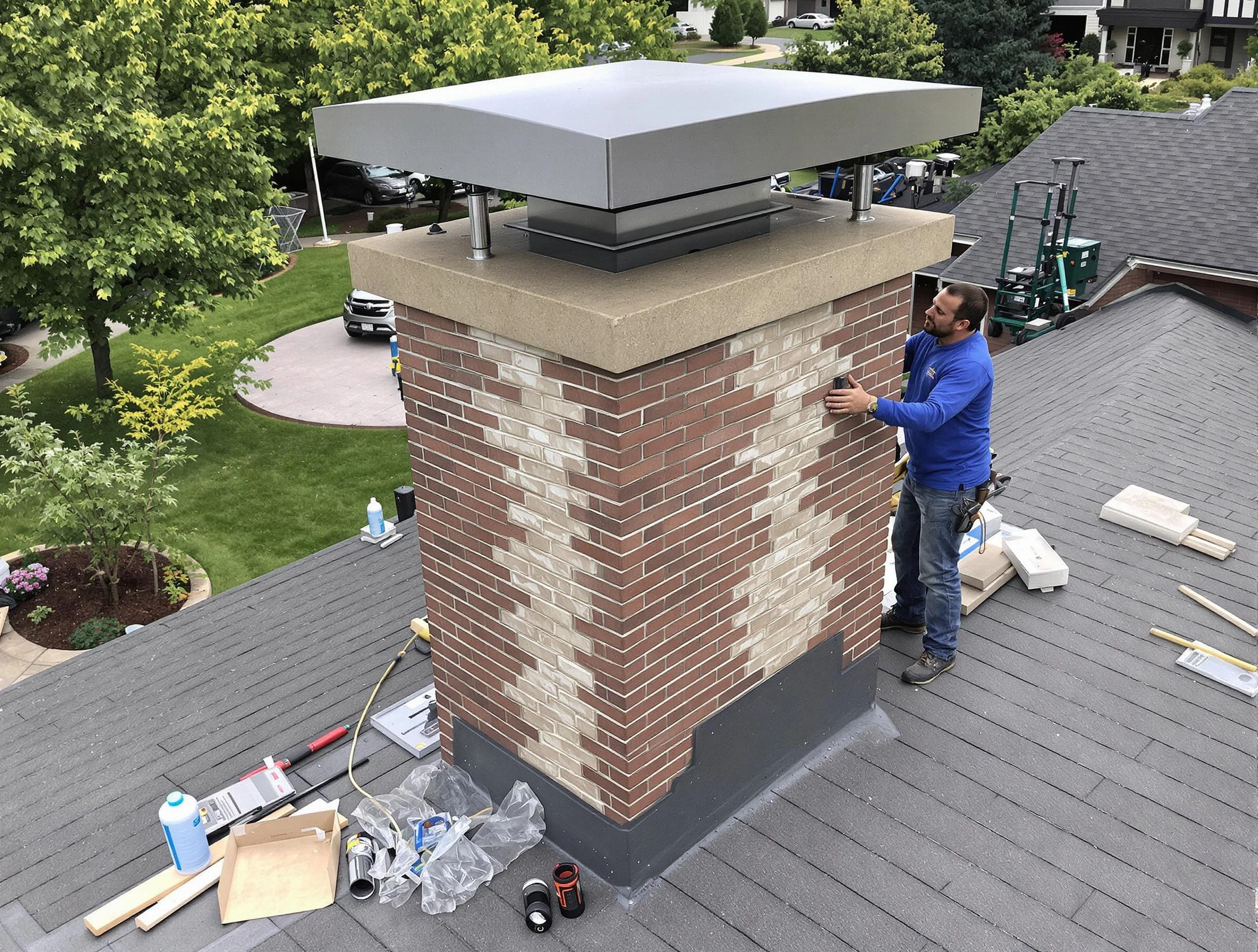 Paradise Valley Chimney Sweep team working on a custom chimney remodel in Paradise Valley, AZ
